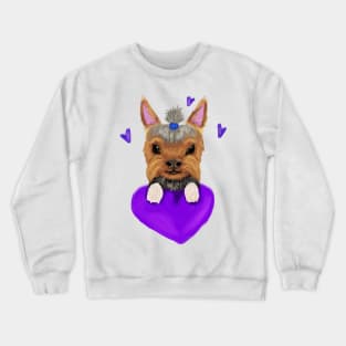 Yorkie with purple heart Crewneck Sweatshirt